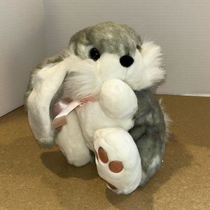 Fluffy Grey & White Bunny EASTER Stuffed Animal